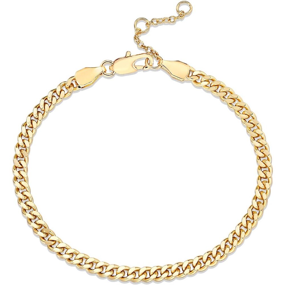 14K Gold Plated Paperclip/Curb/Figaro Chain Adjustable Bracelet for Women